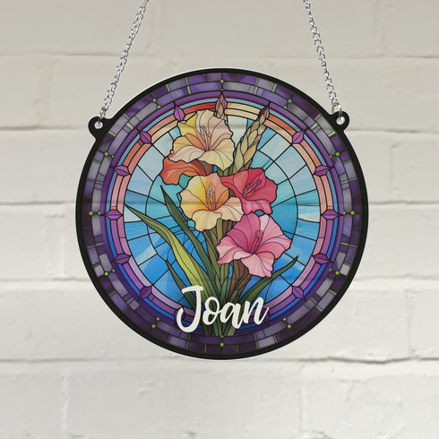Gladiolus Personalised Stained Glass Effect Suncatcher